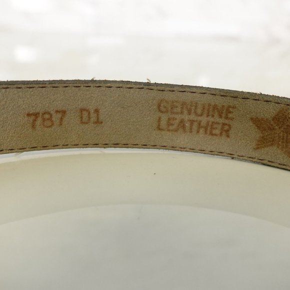 Vintage Belt Women 34‎ Medium Gray Genuine Leather Gold Buckle Dress Work Formal - Picture 6 of 9